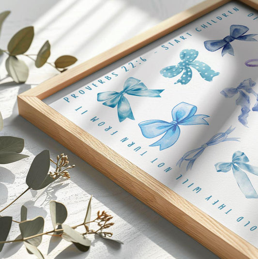 Proverbs 22:6 Christian Nursery Wall Art | Kids Room Décor | Blue Nursery | Inspirational Faith Print | Christian Kids Bedroom Art