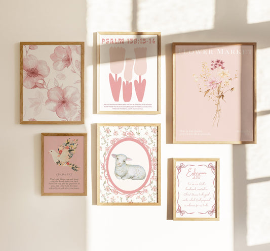 Pink Christian Wall Art Set: Boho Floral Bible Verse Prints (Digital Download)