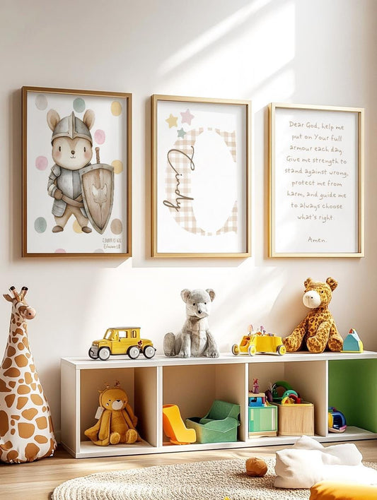 Custom Teddy Bear Prints| Christian nursery Wall Art, Boho, Baby Child Nursery Wall Art| Watercolor Bear | Personalised name sign Initial