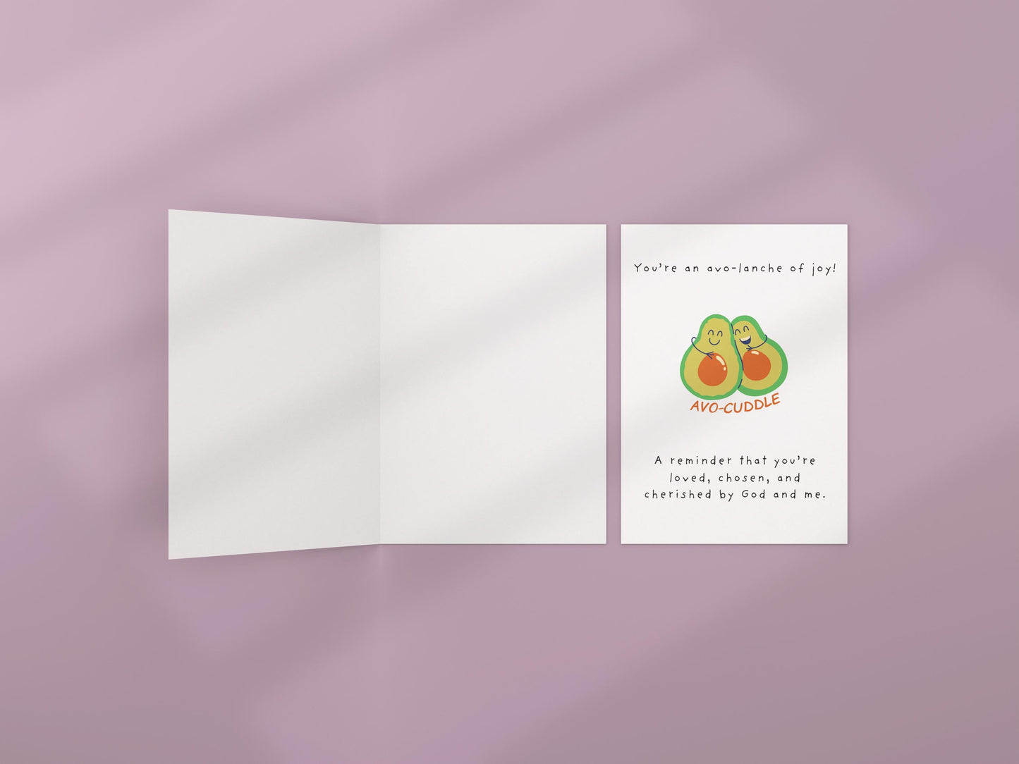 Christian Friend & Encouragement Card, Cute Avocado Hug, Faith Greeting Card, Avo‑Cuddle, Religious Friendship Card, Chosen Cherished