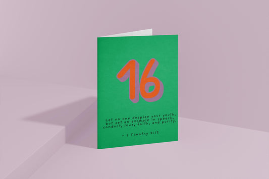 16th Birthday Card 1 Timothy 4:12 Christian Scripture Card Religious Milestone Birthday Faith Greeting for Teen sweet sixteen with faith