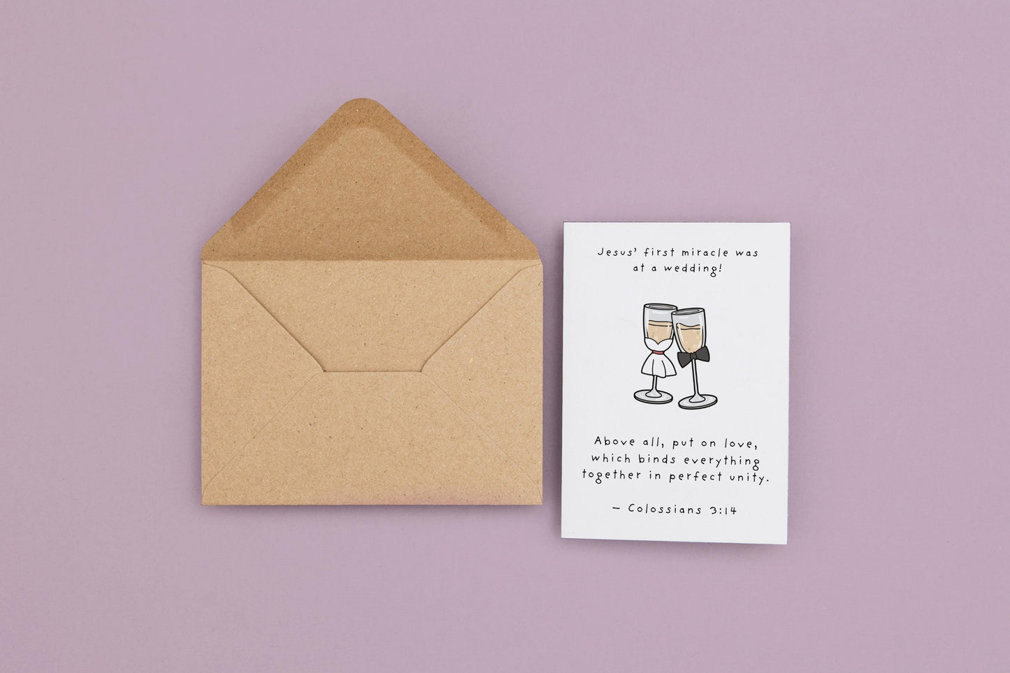 Christian Wedding Card with Bible Verse, Colossians 3:14, Religious Marriage Card, Faith Anniversary Card, Champagne Glasses Design marriage