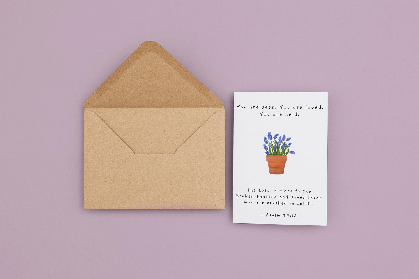 Christian Sympathy Card You Are Seen Loved Held Psalm 34:18 Scripture Comfort Encouragement Bible Verse Greeting Card
