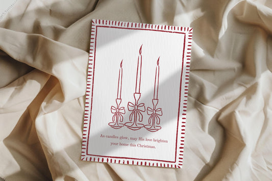 Minimalist Vintage Elegant Christmas Card Holiday Greeting Card Neutral Colour Candles Design Blank Inside Premium 300gsm Paper Envelope