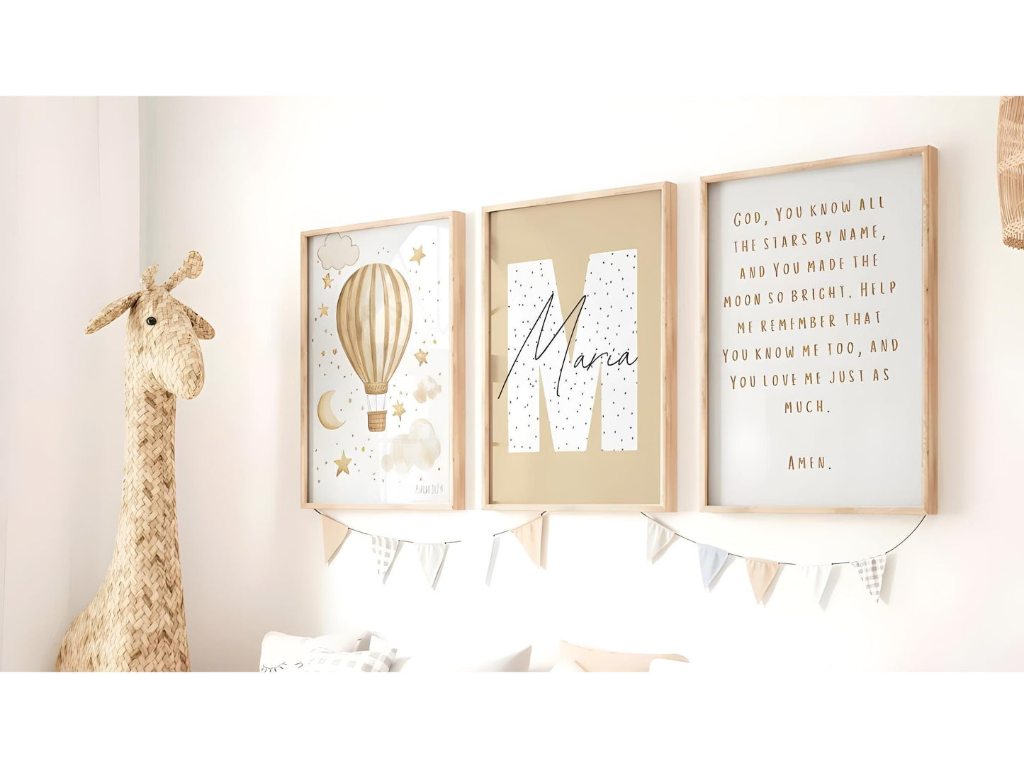 Set of 3 hot air balloon nursery prints,stars nursery,moon nursery, Psalm print,Baby boy Baby Girl, starry night nursery decor,Nursery