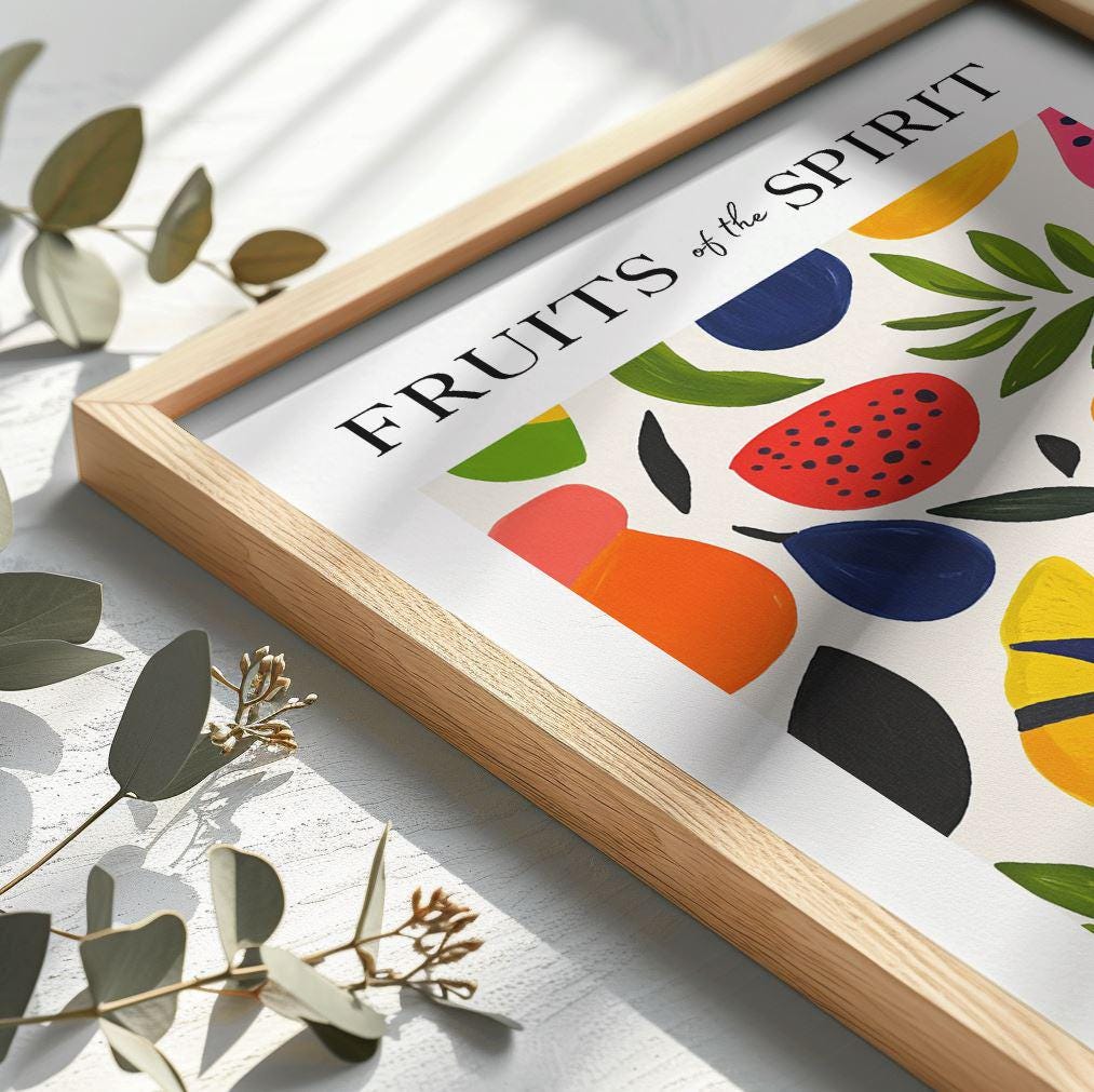 Fruit of the Spirit Art Print: Christian Scripture Poster, Colorful Nursery Decor
