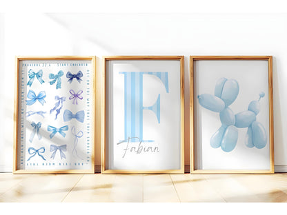 Set of 3 Personalised Proverbs 22:6 Wall Art Set | Custom Kids Nursery Décor | Blue Christian Baby Boy Room Prints | Bible Verse Art