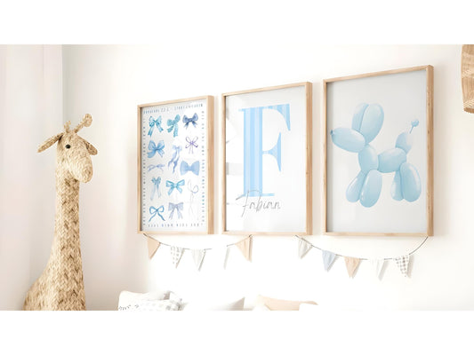 Set of 3 Personalised Proverbs 22:6 Wall Art Set | Custom Kids Nursery Décor | Blue Christian Baby Boy Room Prints | Bible Verse Art
