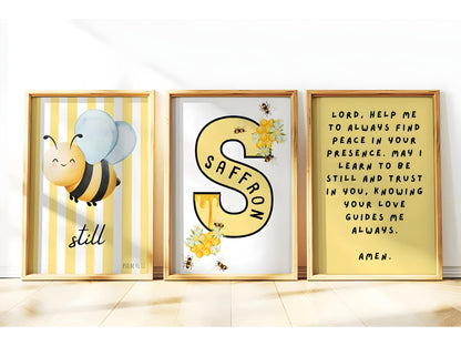 Personalised Christian Nursery Wall Art Set of 3 Prints Bible Verse Be Still Print Custom Name Artwork Baby Girl Boy Room Trust the Lord
