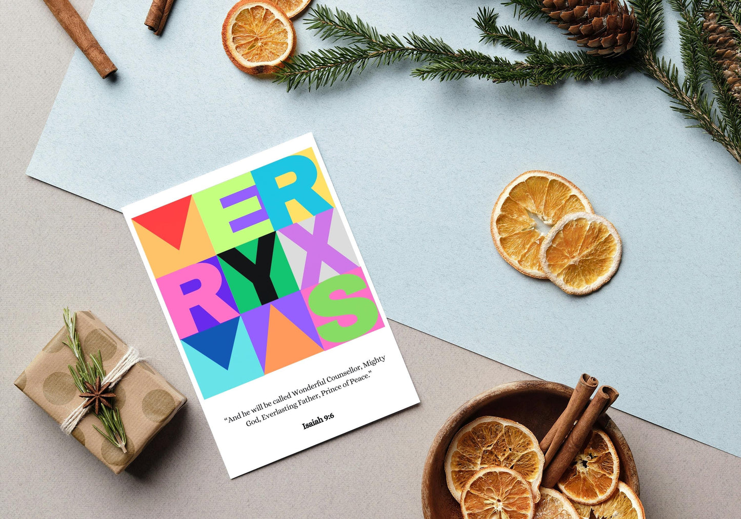 Colourful Christian Christmas Card Set of 6 Unique Holiday Greeting Cards, Scripture & Nativity Designs Blank Inside Vibrant Colour Palette
