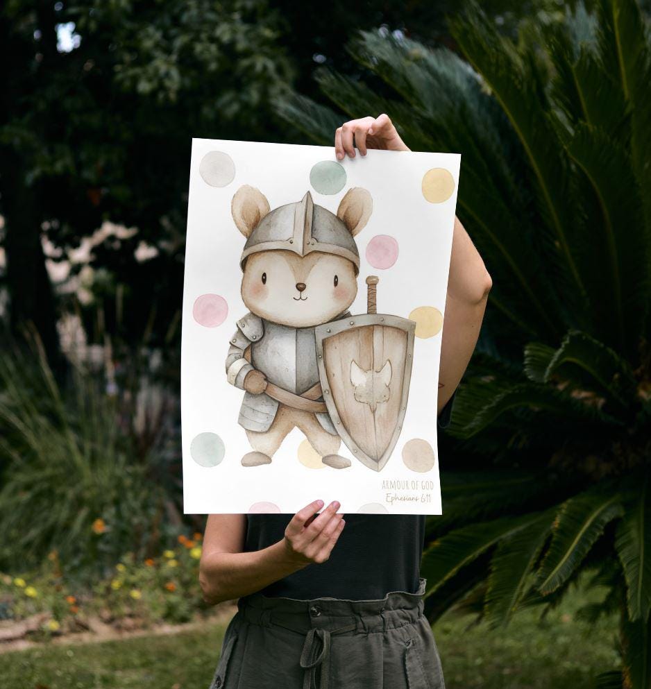 Christian Nursery Print: Animal in Armour of God (Digital File)