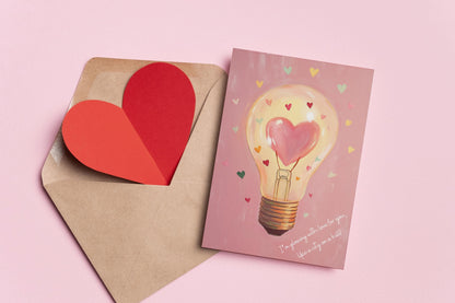 Funny Valentine's Day Card: Heart Lightbulb Design