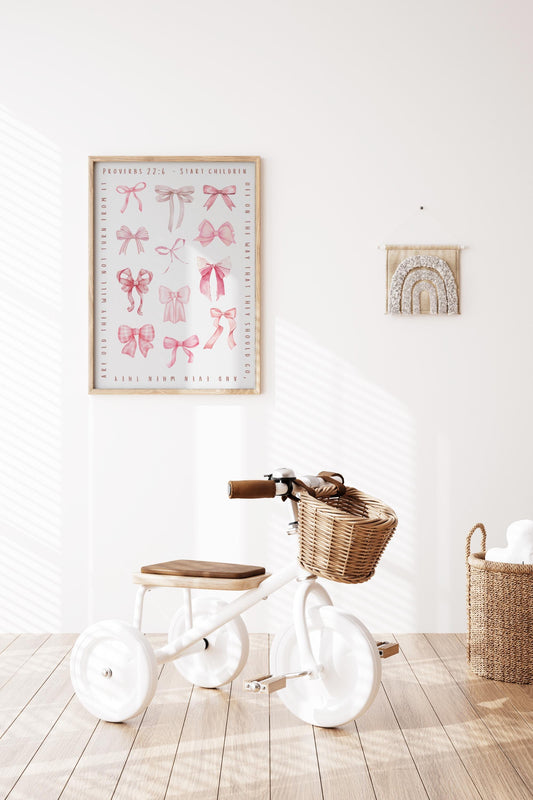 Pink Bows Nursery Print: Christian Proverbs Art (Digital Download)