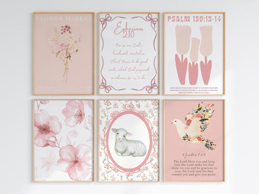 Pink Christian Wall Art Set: Boho Floral Bible Verse Prints (Digital Download)