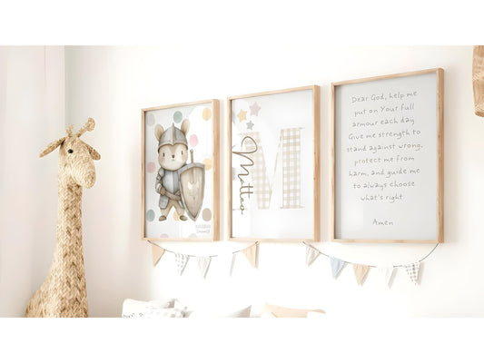 Custom Teddy Bear Prints| Christian nursery Wall Art, Boho, Baby Child Nursery Wall Art| Watercolor Bear | Personalised name sign Initial