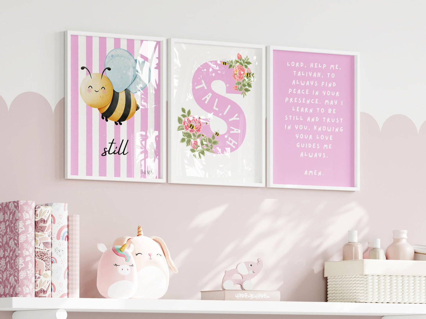 Set of 3 custom nursery prints,Bee nursery,Animal nursery,Christian print,Baby boy nursery,Baby girl nursery, flowers nursery, cute animals
