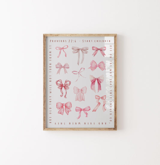 Pink Bows Nursery Print: Christian Proverbs Art (Digital Download)