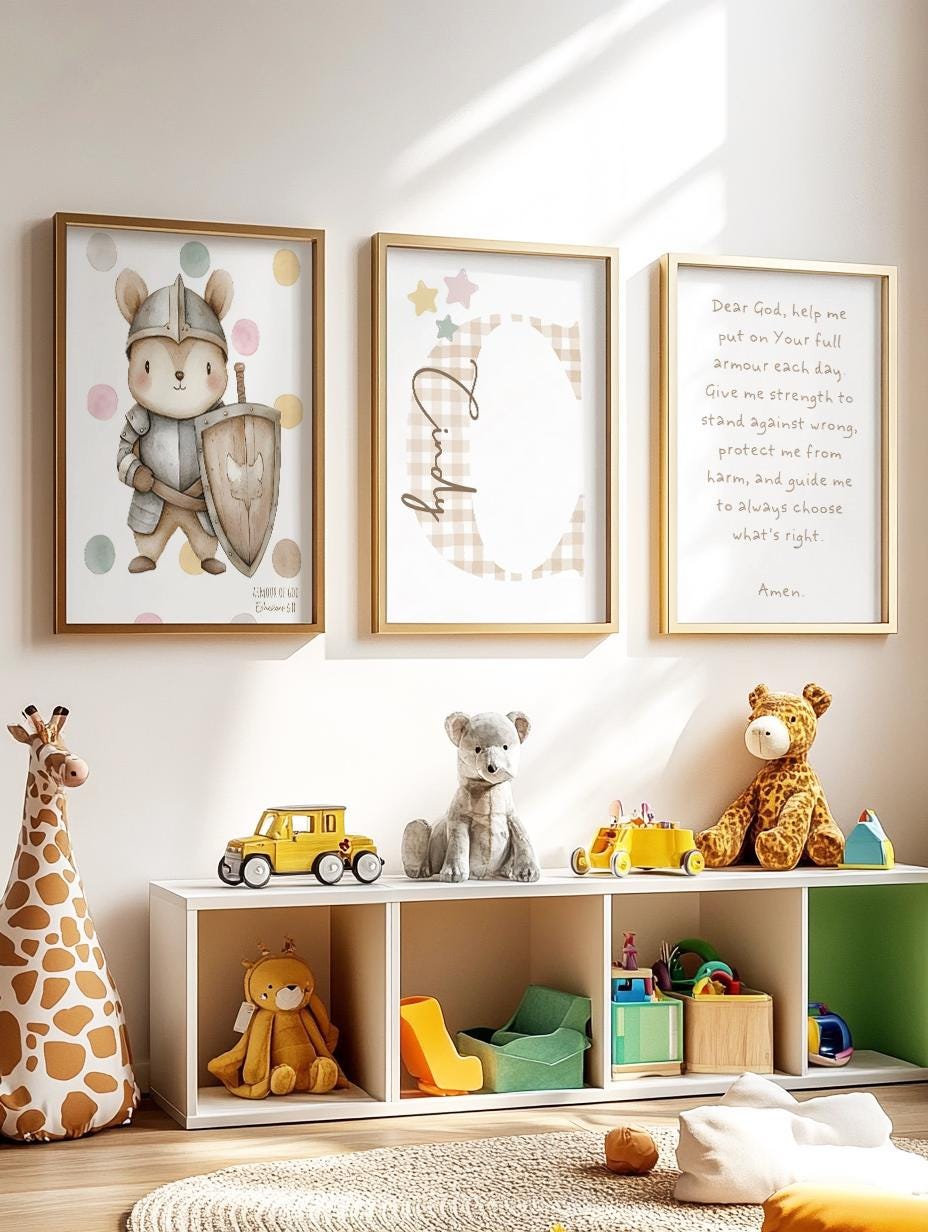 Custom Teddy Bear Prints| Christian nursery Wall Art, Boho, Baby Child Nursery Wall Art| Watercolor Bear | Personalised name sign Initial