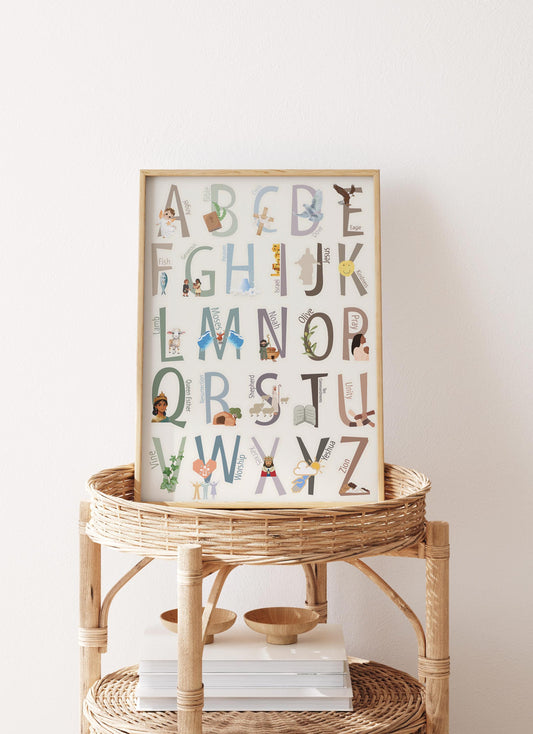 Alphabet Nursery Print: Christian ABC Poster, Minimalist Wall Art