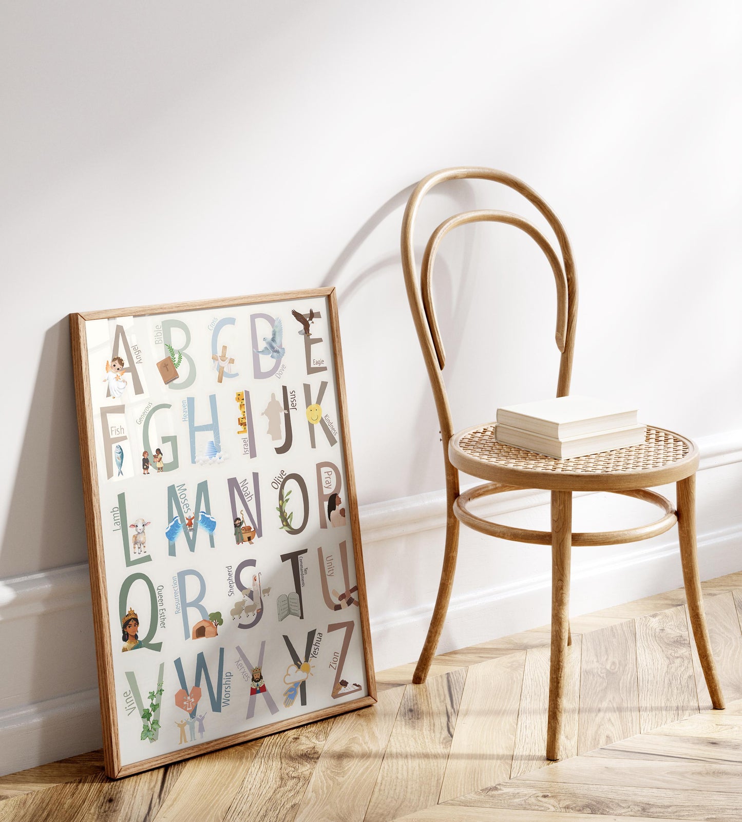 Alphabet Nursery Print: Christian ABC Poster, Minimalist Wall Art