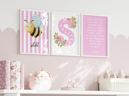Personalised Christian Nursery Wall Art Set of 3 Prints Bible Verse Be Still Print Custom Name Artwork Baby Girl Boy Room Trust the Lord