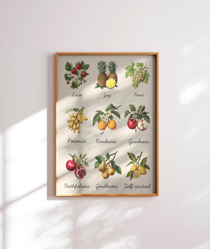 Fruits of the Spirit Wall Art – Galatians 5:22 Christian Bible Verse Print, Colourful Faith-Based Home Decor, Inspirational Scripture Poster