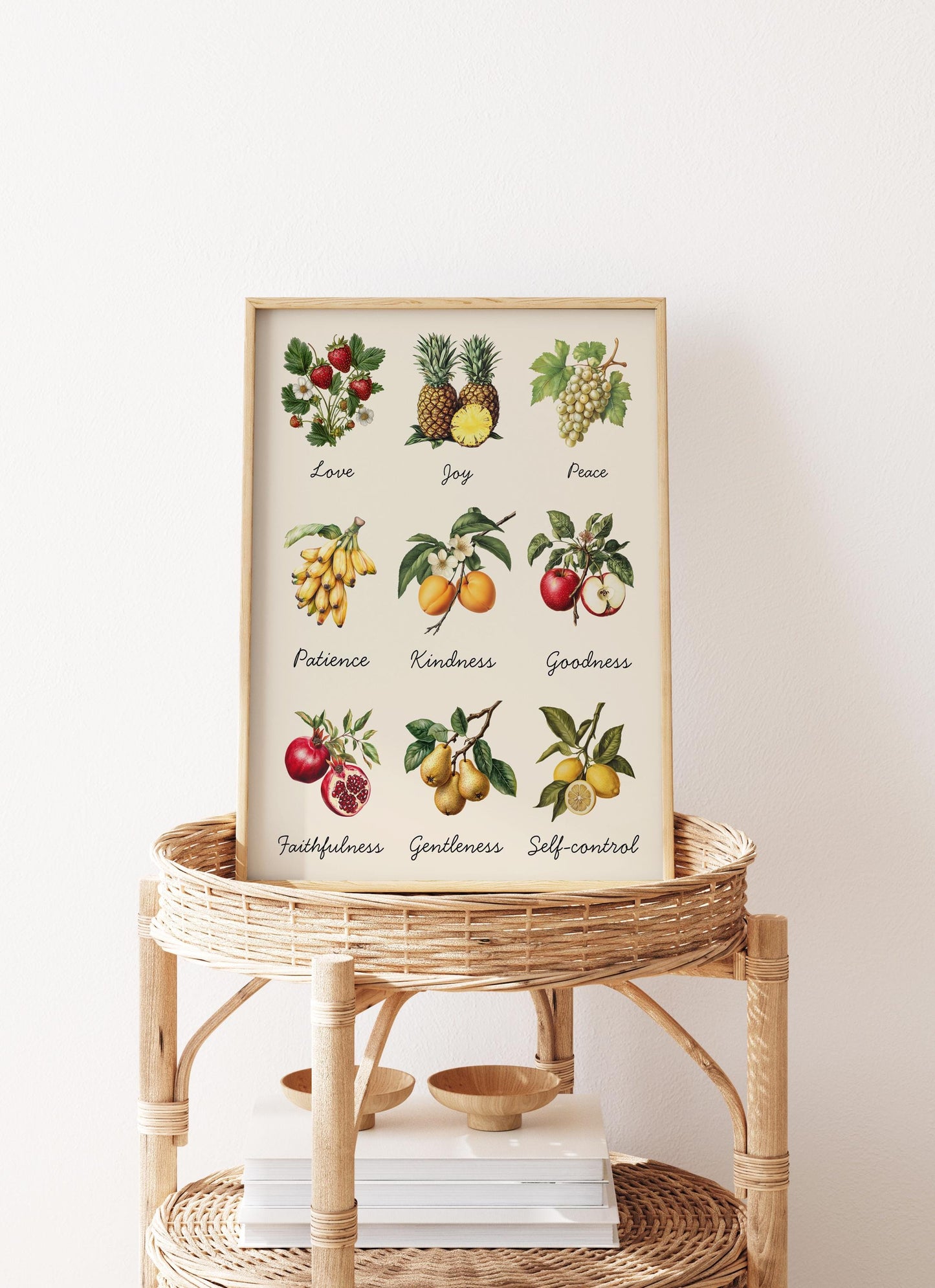 Fruits of the Spirit Wall Art – Galatians 5:22 Christian Bible Verse Print, Colourful Faith-Based Home Decor, Inspirational Scripture Poster