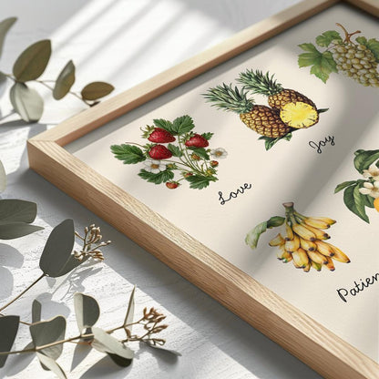 Fruits of the Spirit Wall Art – Galatians 5:22 Christian Bible Verse Print, Colourful Faith-Based Home Decor, Inspirational Scripture Poster