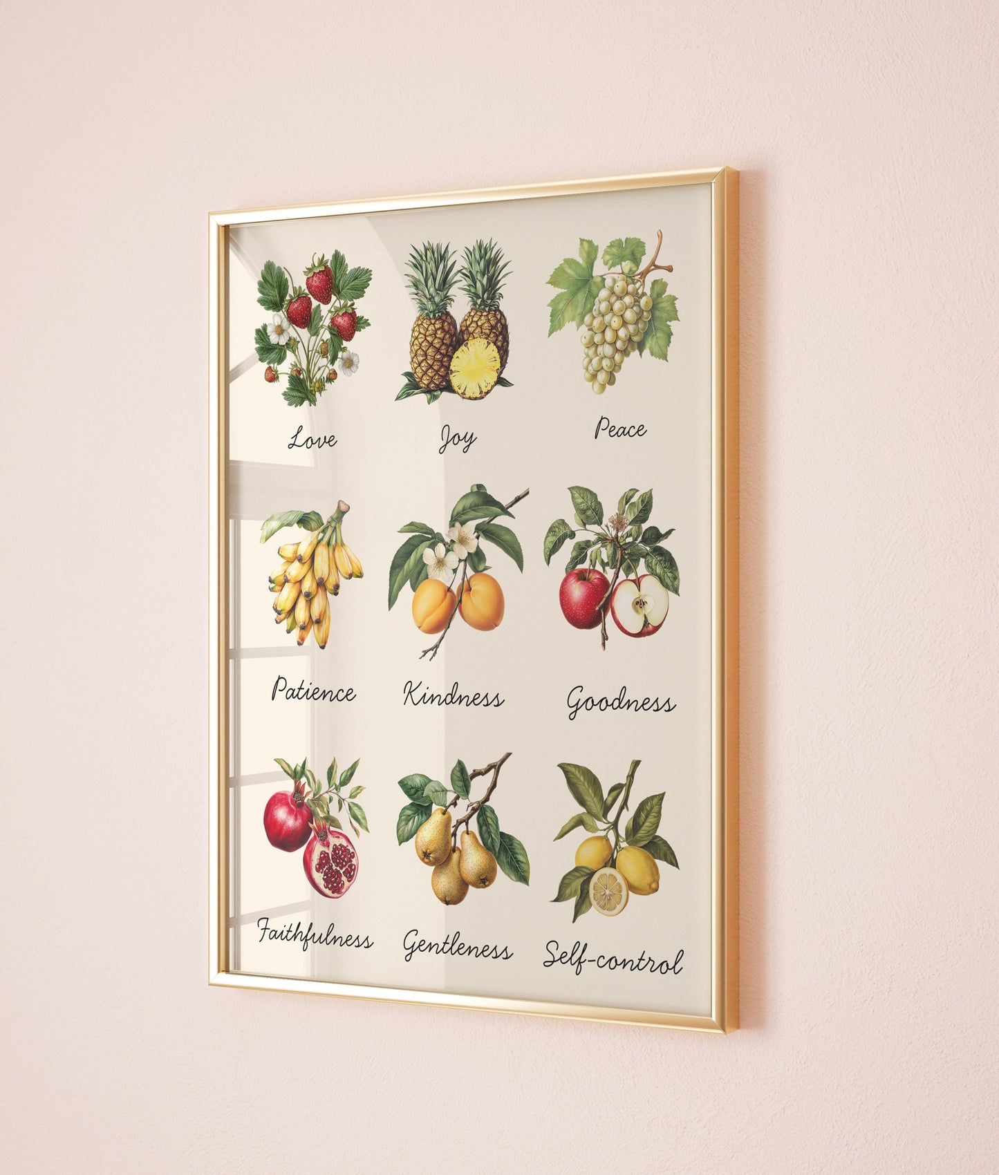 Fruits of the Spirit Art Print: Christian Scripture, Colorful Nursery Decor