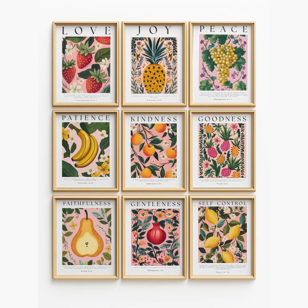 Fruits of the Spirit Art Print: Retro Christian Scripture Poster