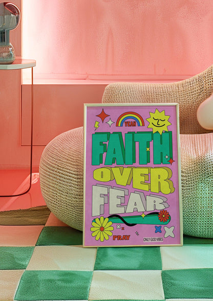 Faith Over Fear Print Set: Retro Christian Bible Verse Art (Digital Download)