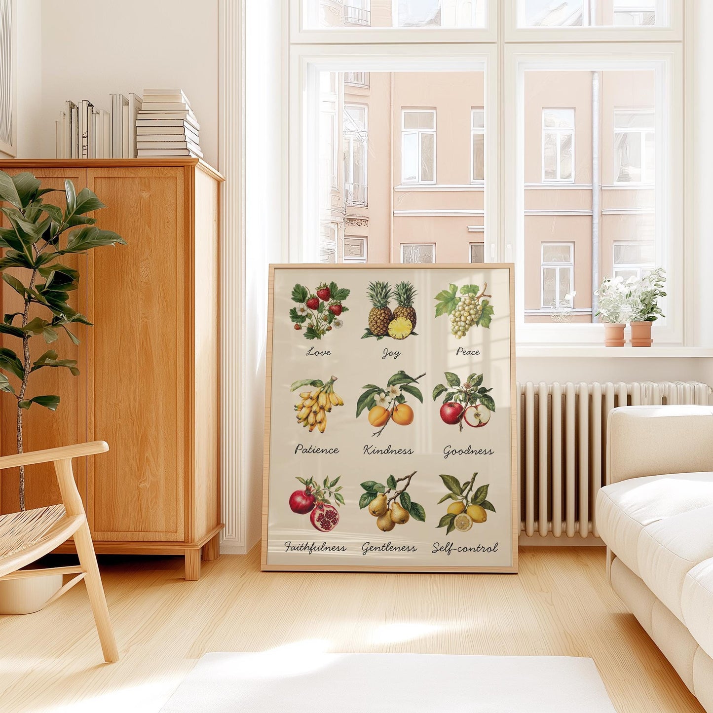 Fruits of the Spirit Wall Art – Galatians 5:22 Christian Bible Verse Print, Colourful Faith-Based Home Decor, Inspirational Scripture Poster