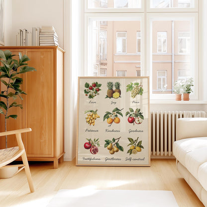 Fruits of the Spirit Wall Art – Galatians 5:22 Christian Bible Verse Print, Colourful Faith-Based Home Decor, Inspirational Scripture Poster