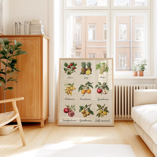 Fruits of the Spirit Wall Art – Galatians 5:22 Christian Bible Verse Print, Colourful Faith-Based Home Decor, Inspirational Scripture Poster