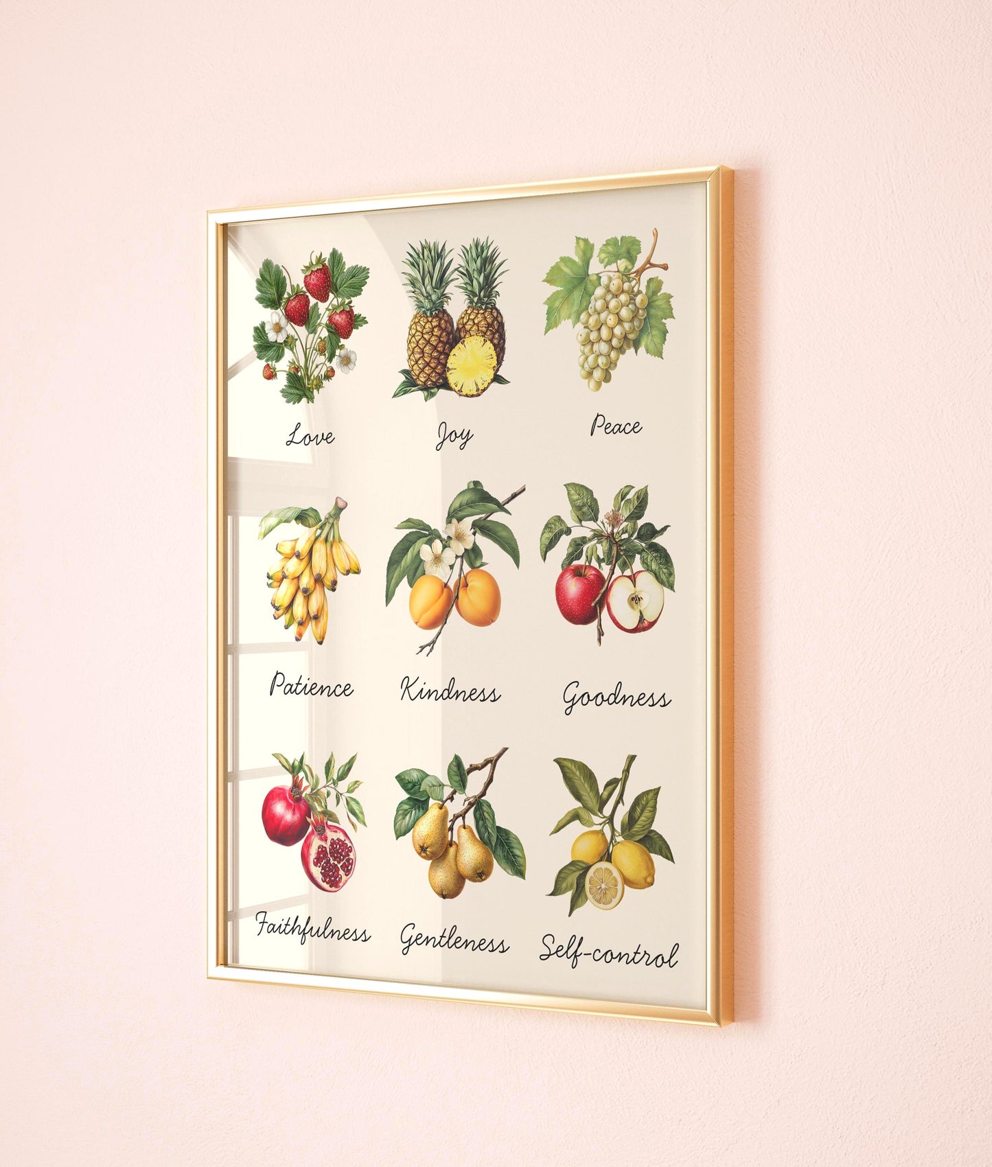 Fruits of the Spirit Wall Art – Galatians 5:22 Christian Bible Verse Print, Colourful Faith-Based Home Decor, Inspirational Scripture Poster