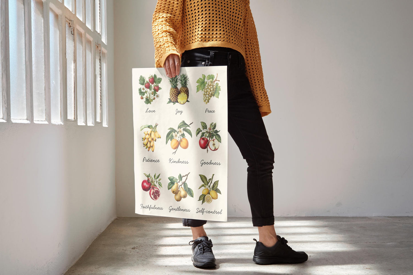 Fruits of the Spirit Wall Art – Galatians 5:22 Christian Bible Verse Print, Colourful Faith-Based Home Decor, Inspirational Scripture Poster