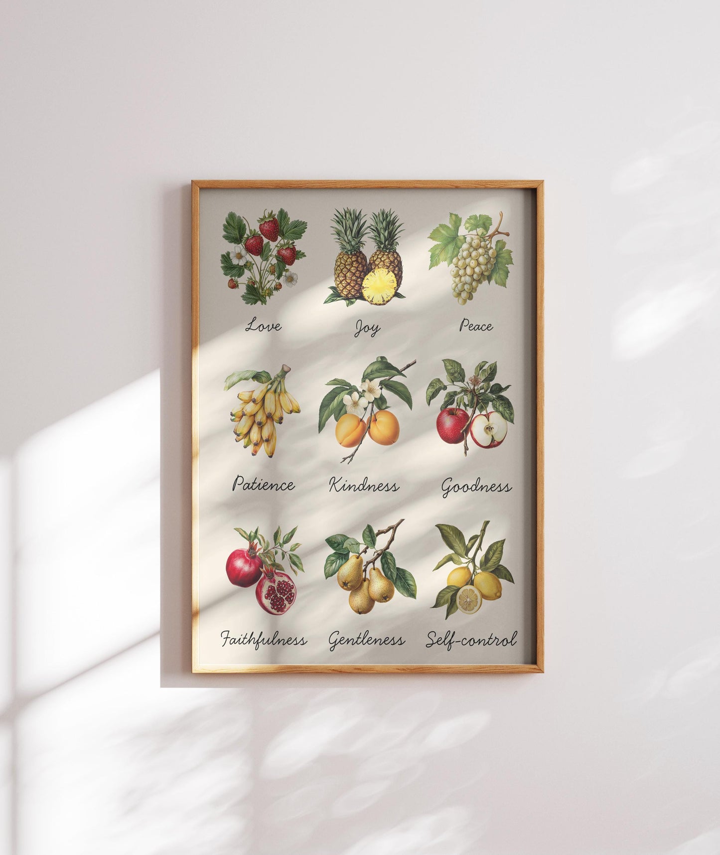 Fruits of the Spirit Art Print: Christian Scripture, Colorful Nursery Decor