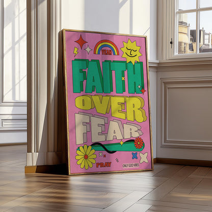 Faith Over Fear Print Set: Retro Christian Bible Verse Art (Digital Download)