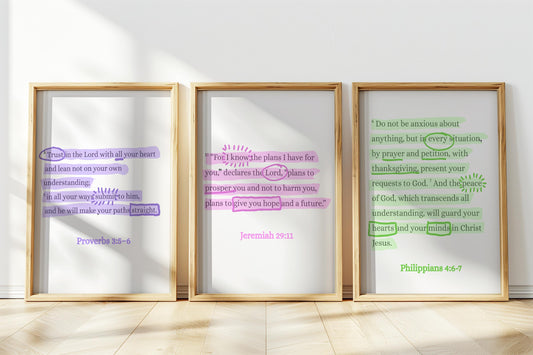 Bible Verse Wall Art Set: Modern Scripture Prints (Digital Download)
