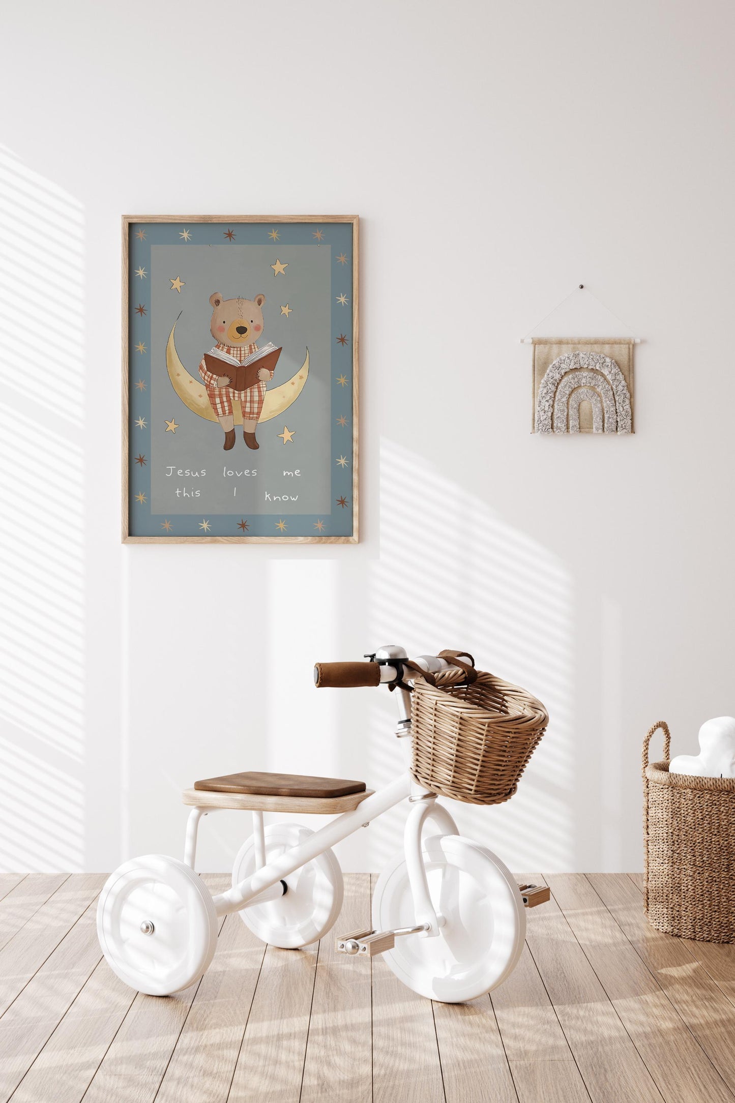 Jesus Loves Me Bear Nursery Print: Christian Wall Art, Boho Decor