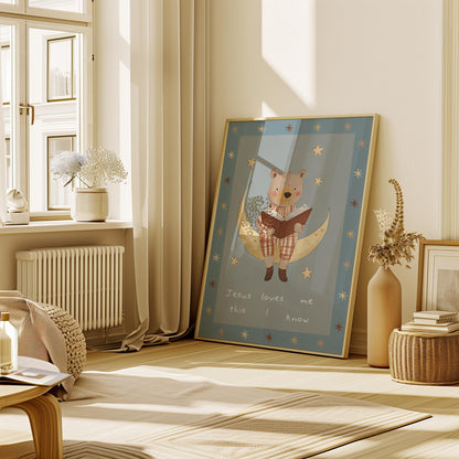 Jesus Loves Me Bear Nursery Print: Christian Wall Art, Boho Decor