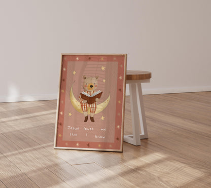 Jesus Loves Me Bear Nursery Print: Christian Wall Art, Boho Decor