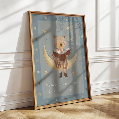 Jesus Loves Me Bear Nursery Print: Christian Wall Art, Boho Decor