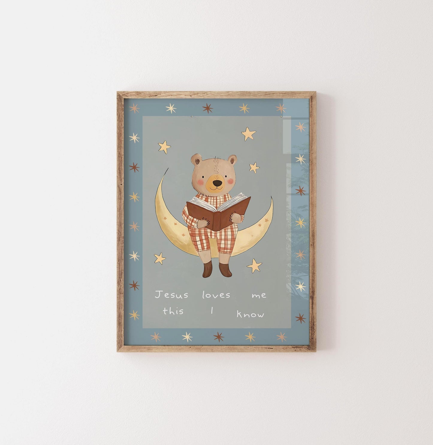 Jesus Loves Me Bear Nursery Print: Christian Wall Art, Boho Decor