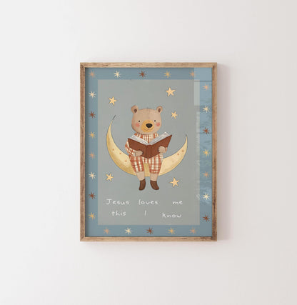 Jesus Loves Me Bear Nursery Print: Christian Wall Art, Boho Decor