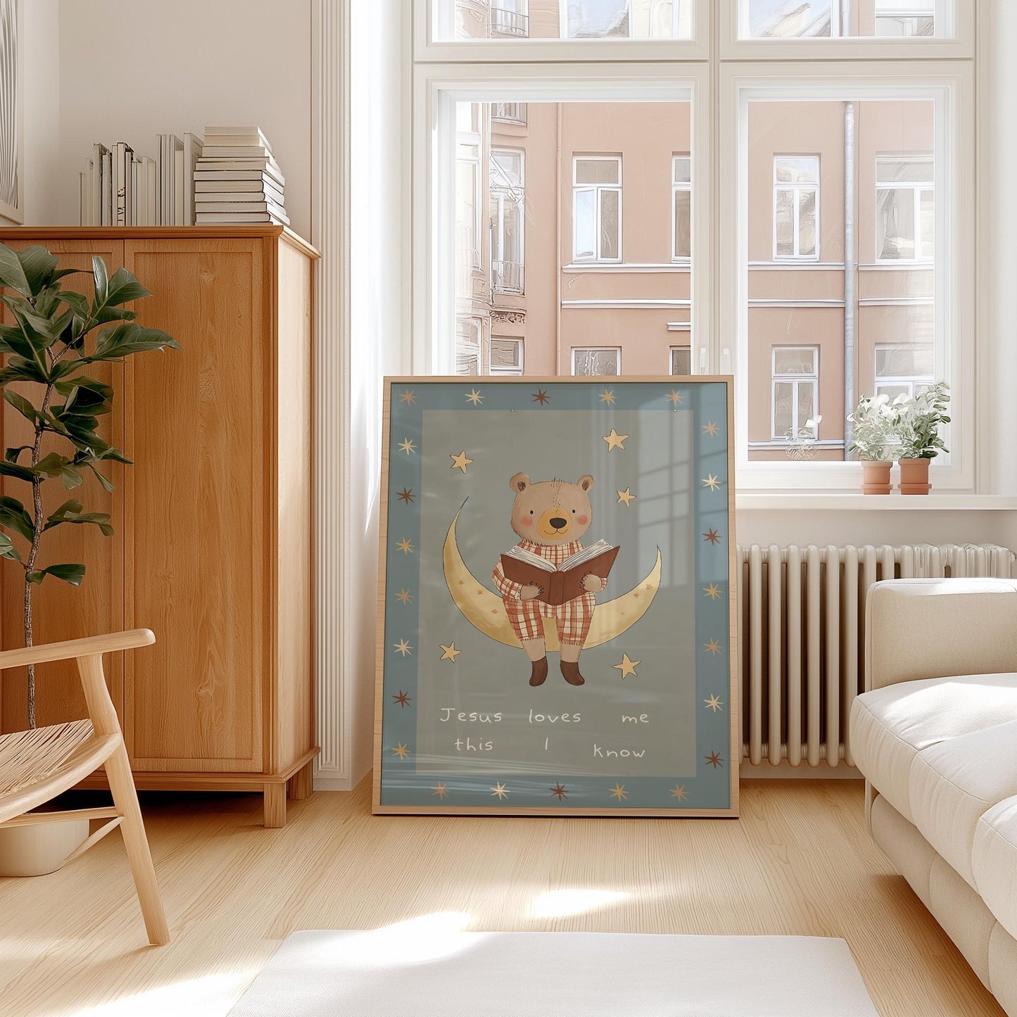 Jesus Loves Me Bear Nursery Print: Christian Wall Art, Boho Decor