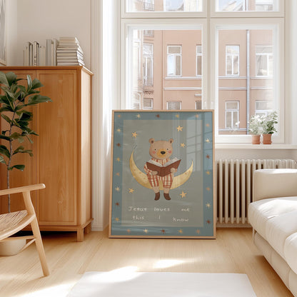 Jesus Loves Me Bear Nursery Print: Christian Wall Art, Boho Decor