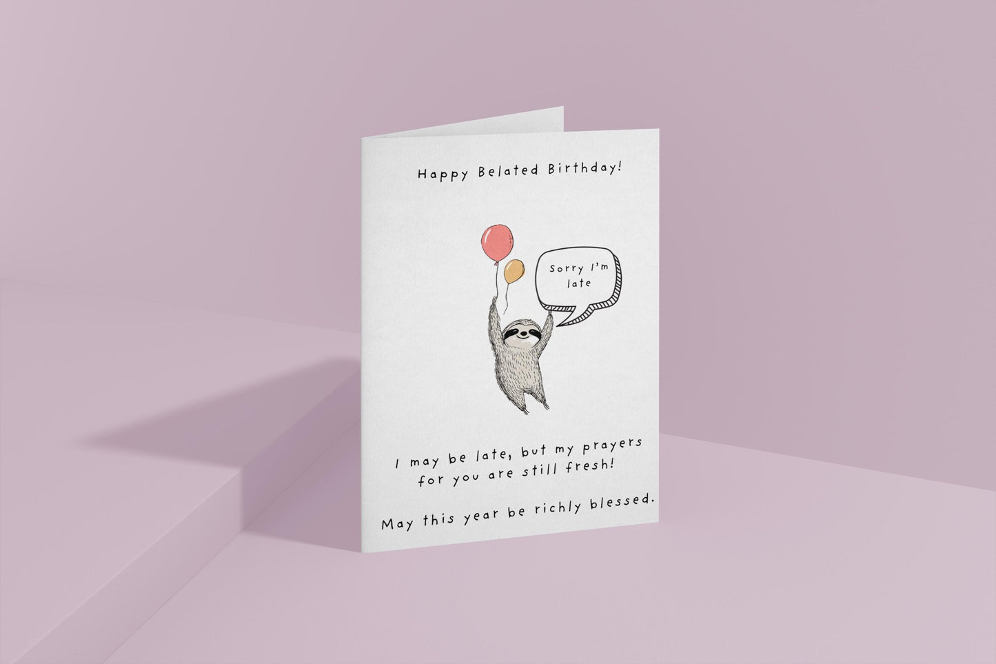 Belated Birthday Sloth Card: Christian Prayer Wishes, Kraft Envelope