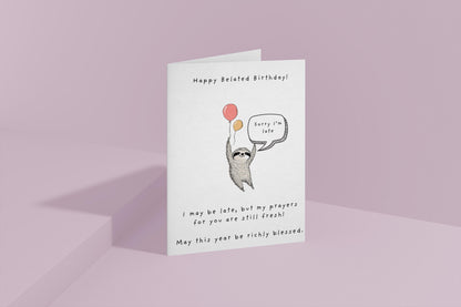 Belated Birthday Sloth Card: Christian Prayer Wishes, Kraft Envelope