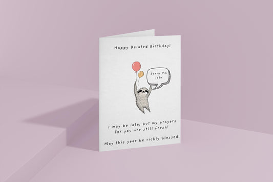 Belated Birthday Sloth Card: Christian Prayer Wishes, Kraft Envelope